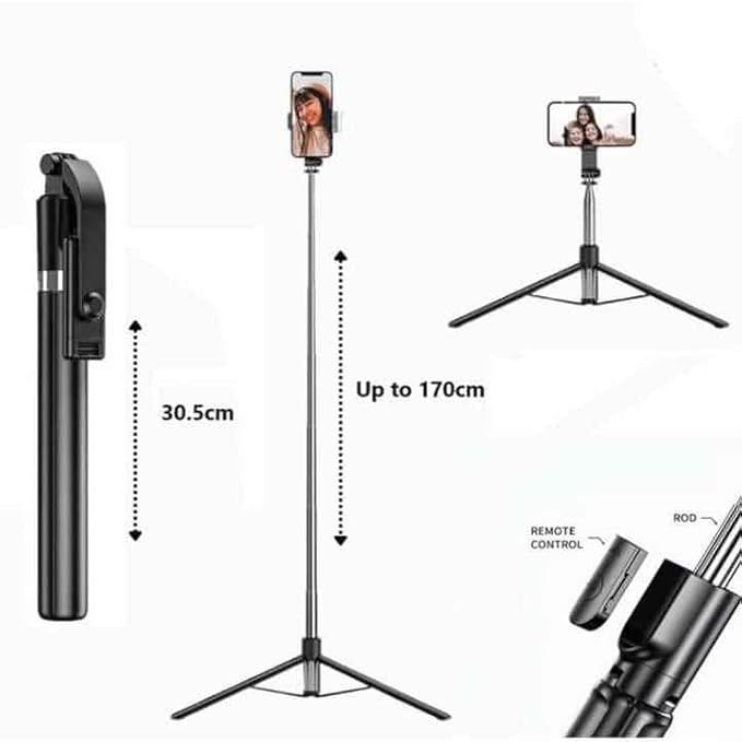 3-in-1 Bluetooth Extendable Selfie Sticks with Tripod Stand with Wireless Remote Compatible with All Phones - Image 6
