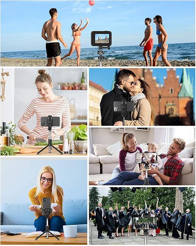 3-in-1 Bluetooth Extendable Selfie Sticks with Tripod Stand with Wireless Remote Compatible with All Phones - Image 8