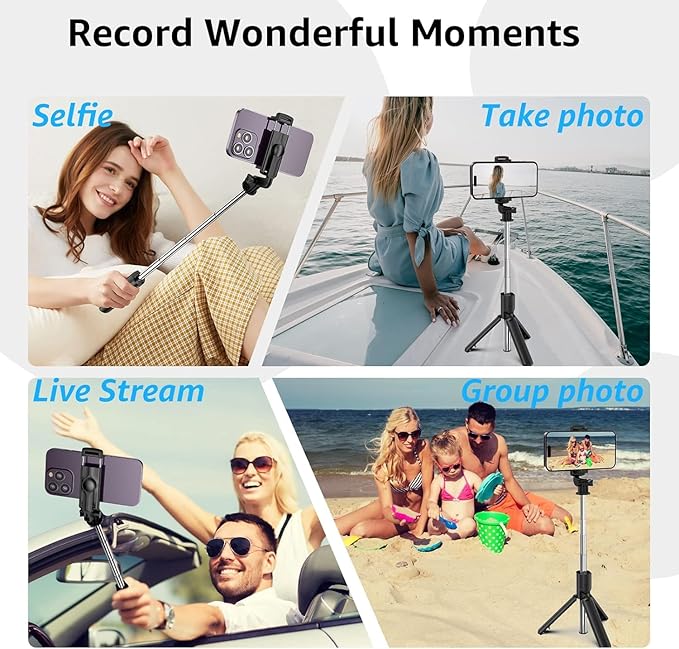 3-in-1 Bluetooth Extendable Selfie Sticks with Tripod Stand with Wireless Remote Compatible with All Phones - Image 7