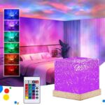 Romantic Warm Ocean Wave Water Night Light Projector 3D Water Wave Effect, Romantic LED Light Crystal Cube Table Lamp for Bedroom Decor